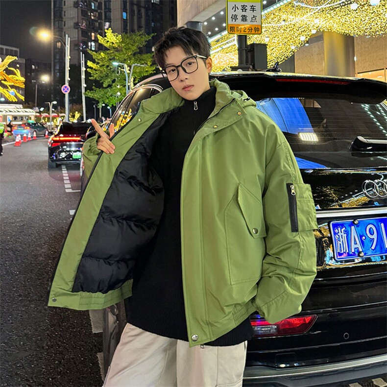 堆堆袖棉衣男冬季新款港风宽松连帽棉服学生面包服MF9006-P95图片