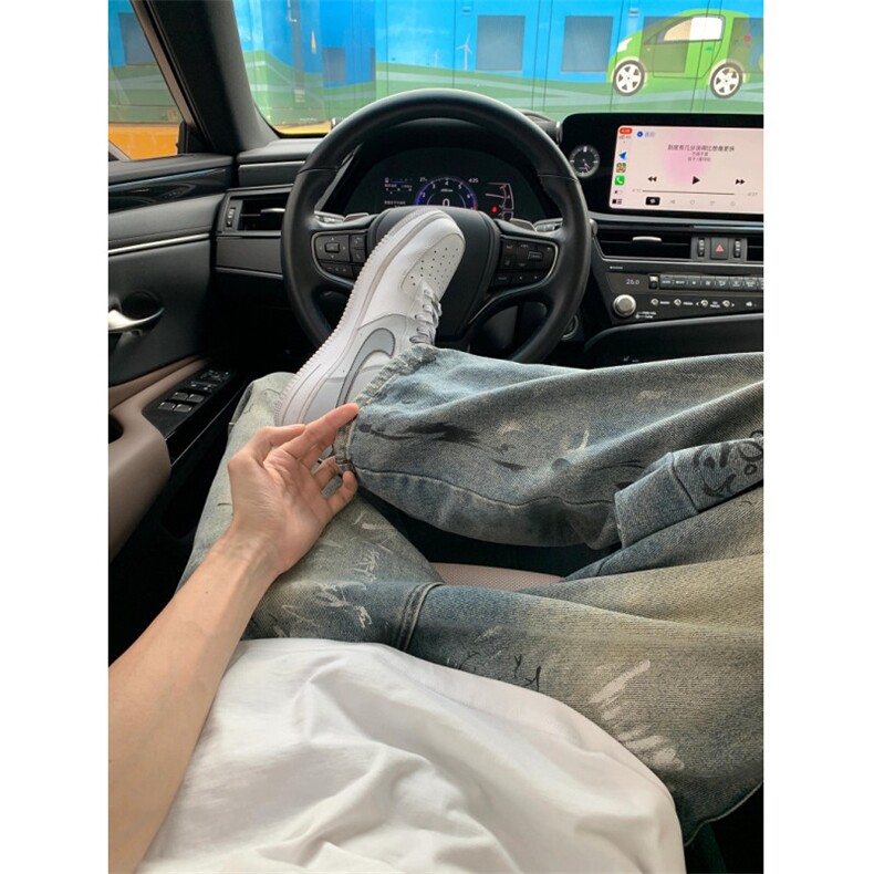 水洗破洞牛仔裤印花标题加大码直筒裤宽松拖地裤长裤男NG08,男装牛仔裤,星座1116A（原606A-3）