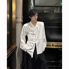 现货！25新中式男士设计感绑带肌理丝滑衬衫CS127-P88，男装衬衫，电商B288
