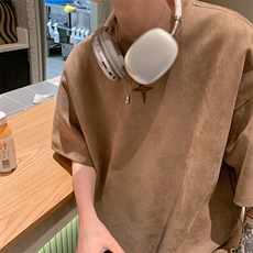 港风大码水洗麂皮绒刺绣套头圆领短袖T恤男潮XZ213-T065-P35控48，男装T恤，星座213