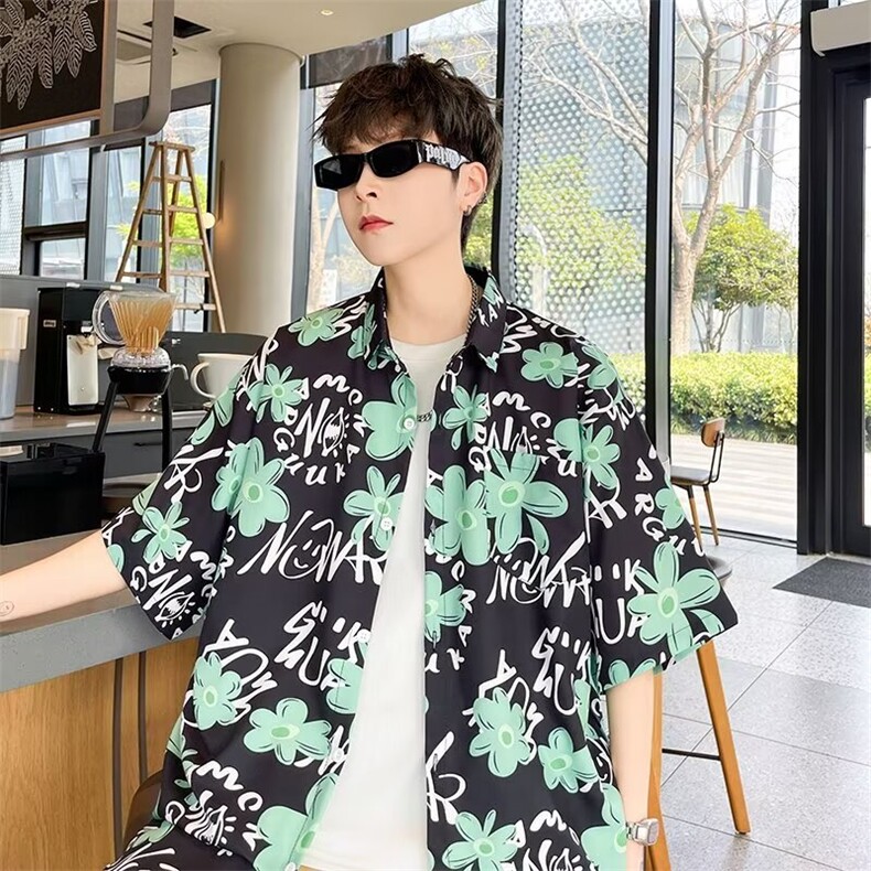 弹力布夏季男士印花短袖衬衫个性五分袖衬衣外套,男装衬衫,星座1013