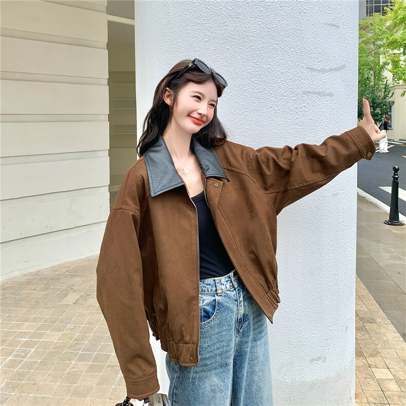美拉德麂皮绒外套女宽松2025秋新款甜酷风小个子百搭短款夹克上衣图片