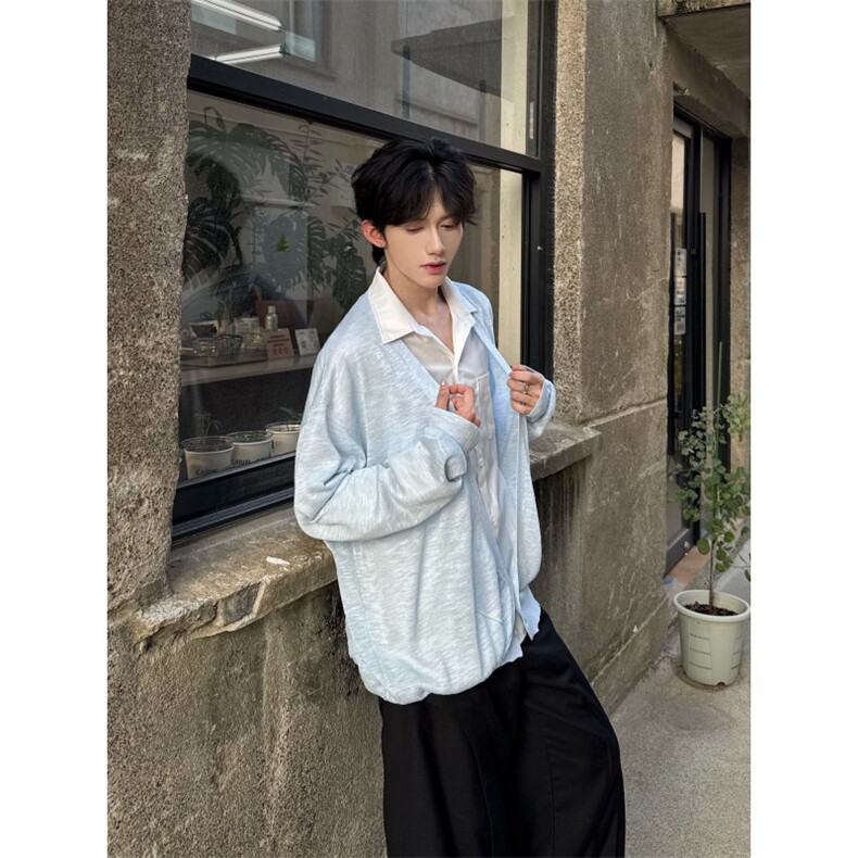 C316MY8370P68春秋新款长袖针织衫淡蓝色防晒衣开衫外套，男装防晒衣，电商C316