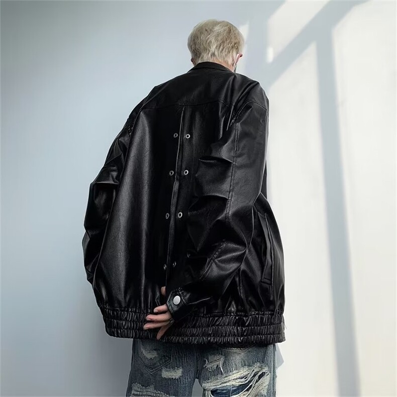 美式复古拉链装饰PU皮短款夹克男ZG29P75,男装夹克,星座1116-2