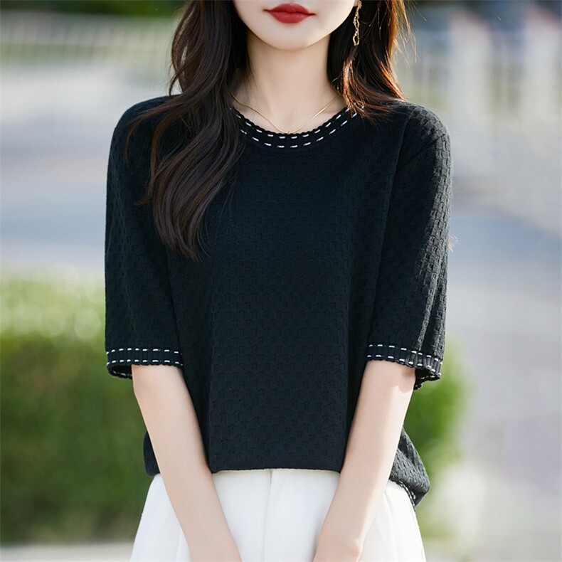 高级感莱赛尔针织短袖T恤女2025夏轻薄透气宽松半袖上衣t恤小衫潮图片