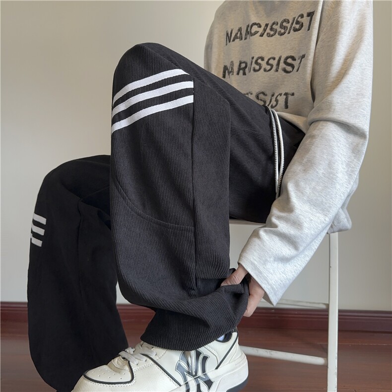 抖音品质秋季新款潮流条纹灯芯绒宽松休闲裤B315-K817-特p35控68图片