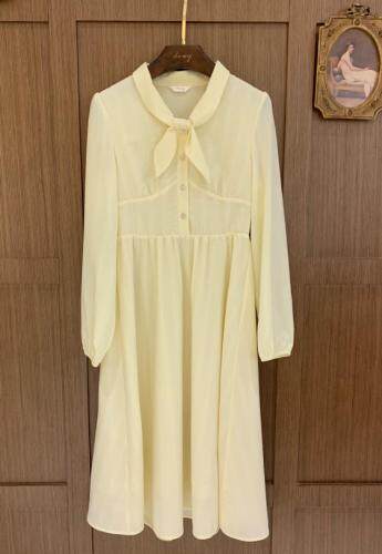 独屿2021春新款打结领设计连衣裙，女装连衣裙，独屿