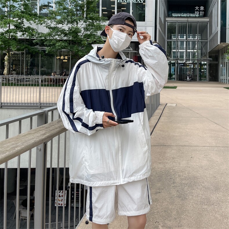 夏季时尚连帽防晒套装男运动风撞色防晒衣夹克XZ514-2-1606-P98,男装防晒衣,星座514-2(原B239)