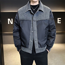 新标902025翻领拼接牛仔休闲宽松加厚保暖羽绒服外套5807-P295，男装羽绒服，电商A413