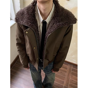 翻领毛领截短廓形宽松夹棉外套冬季女加厚夹克棉服 M80图片