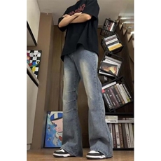 美式高街破洞牛仔裤微喇裤脚直筒修身百搭长裤子男RK3109-P45，男装牛仔裤，星座412-1