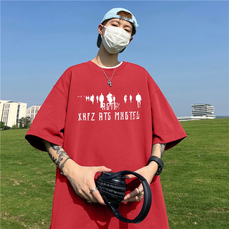 230克纯棉落肩宽松短袖白墨印花T恤B219A-T2512-p25限38,男装T恤,电商B219A
