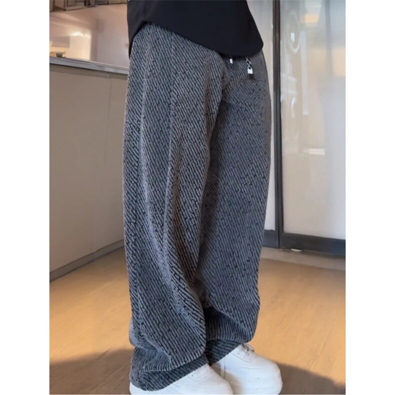 [002]斜条纹银丝阔腿休闲裤男宽松百搭直筒卫裤A079-K72-P38,男装休闲裤,电商A079