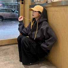 抖音得物二开美式高街重磅结构双层撞色连帽卫衣开衫外套W116，女装短外套，电商A486-1