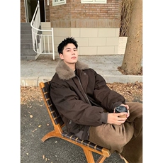 现货棕色翻领宽松休闲夹棉夹克男M275/P100，男装夹克，星座205-3