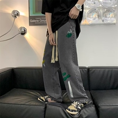 牛仔裤男春季潮牌ins扎染老爹裤直筒宽松垂感阔腿长裤K5984-P41，男装牛仔裤，星座512-2