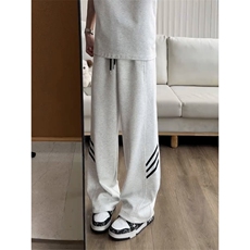 白花灰美式三条杠裤子男款秋季条纹直筒运动卫裤显腿长提档微喇裤，男装休闲裤，电商B221