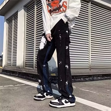 复古牛仔裤夏季新款泼漆拼色裤子宽松直筒休闲裤薄N202，男装牛仔裤，星座1116A-1（原606A）