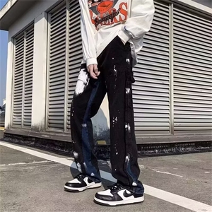 复古牛仔裤夏季新款泼漆拼色裤子宽松直筒休闲裤薄 N202图片