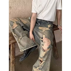 美式复古法工蓝弯刀工装裤潮cleanfit直筒微喇牛仔裤N695，男装牛仔裤，星座1116A（原606A-3）