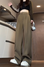 特批P55无差价秋新褶皱毛呢拖地长裤男高级感呢料中性阔腿裤K1568，男装休闲裤，电商A001-1
