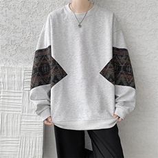 8XL-M春秋季圆领拼接撞色民族风卫衣男新款潮牌上衣服WY005P58，男装卫衣，电商B312