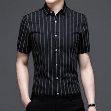 C6850钱塘2020-2常年款精品男士男士短袖休闲高端衬衫竖条纹P55，男装衬衫，钱塘207-2