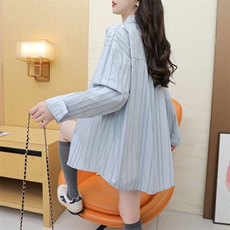 TC554-P45大码条纹polo领薄款长袖衬衫，女装衬衫，星座617A-2