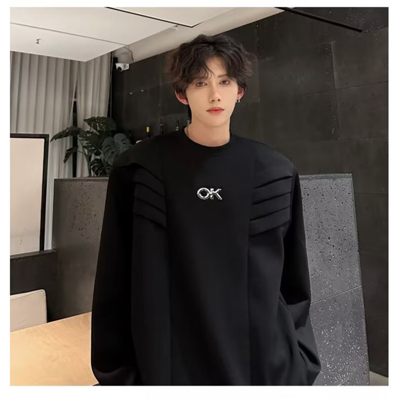 cleanfit垫肩解构卫衣男款春秋长袖t恤小众设计感发型师潮牌男装图片