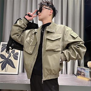 AF191/P98控138秋季社会小伙高级百搭机能口袋工装飞行夹克男黑首图片