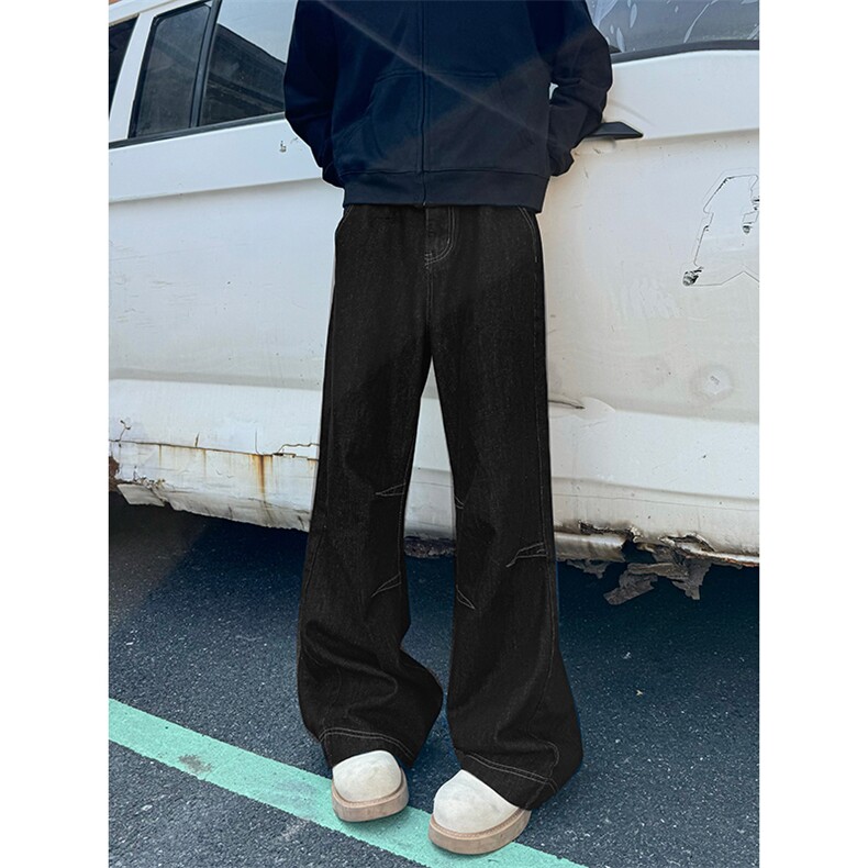 港风丹宁水洗原色布牛仔裤长裤微喇裤A014-DY25112-P60控88,男装牛仔裤,电商A014