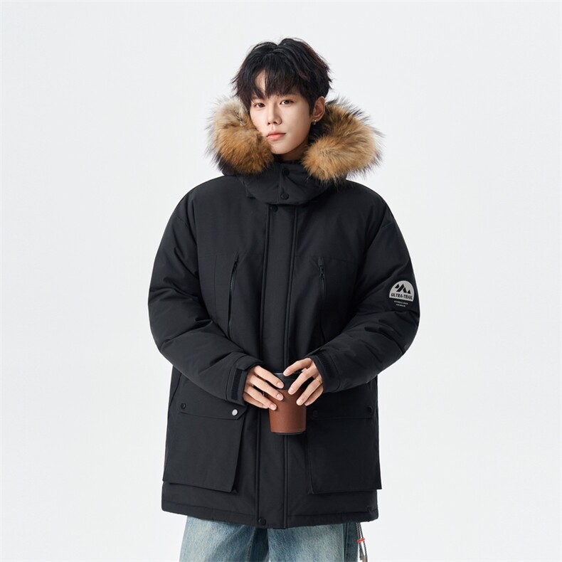 羽绒服男中长款冬情侣加厚连帽工装白鸭绒外套XZ309Y95701P288,男装羽绒服,星座309（原A406）