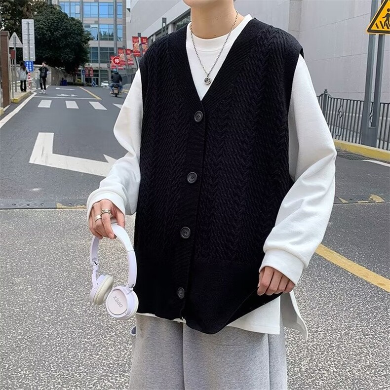 日系宽松休闲百搭学生针织背心毛衣马甲男V领潮港风外套M510-P38,男装针织衫/毛衣,星座512-2