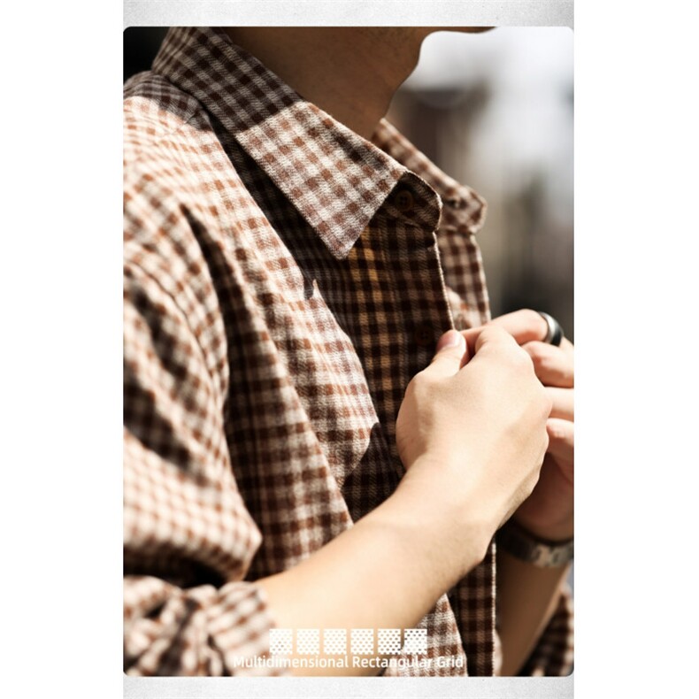 复古小格子衬衫男女春季口袋高级感长袖衬衣外套情侣休闲,男装衬衫,星座410-7