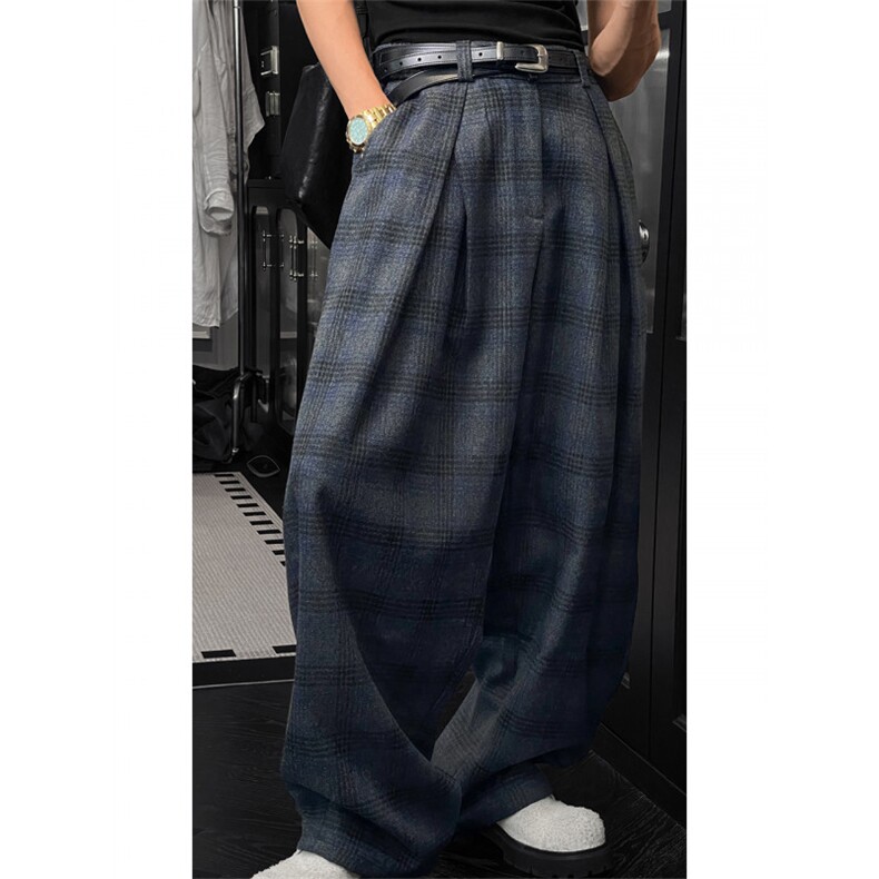 美式复古格子休闲裤子男女直筒宽松潮牌垂感阔腿长裤LB0333-P73,男装休闲裤,星座1008