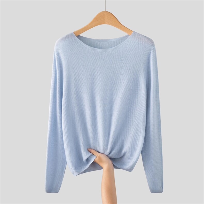 2025年秋季常规长袖时尚百搭通勤橘休闲水波纹长袖，女装针织衫/毛衣，众美斯特