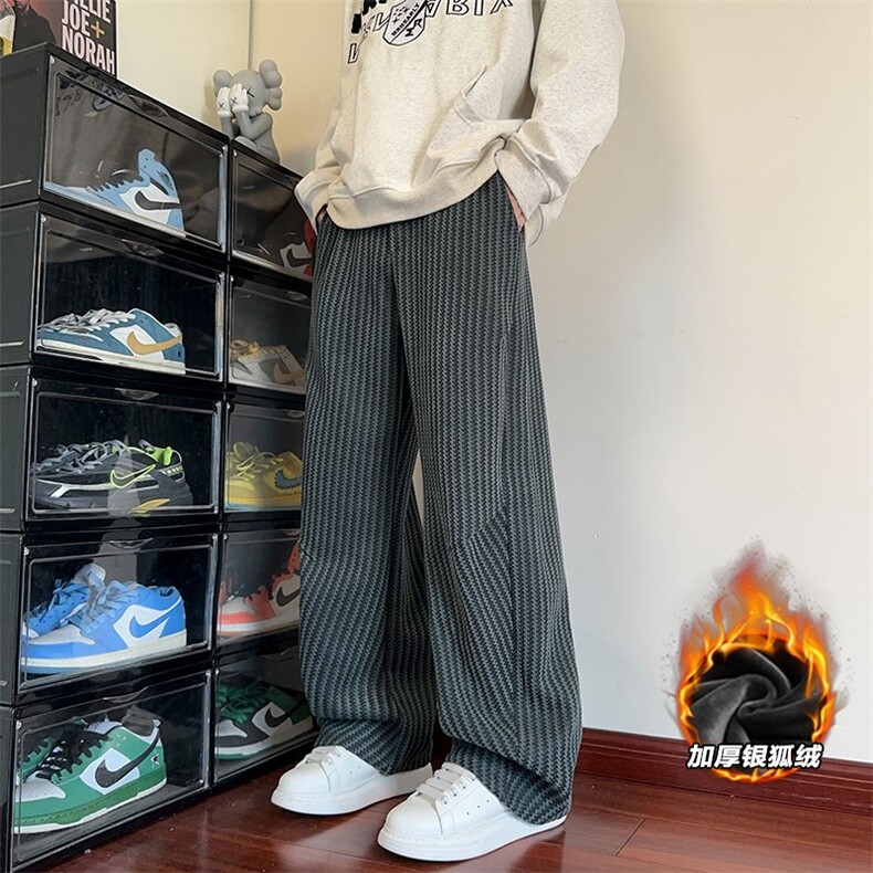 480g重磅雪尼尔鱼骨纹宽松保暖银狐绒休闲裤K5713J加绒-特P45控88图片