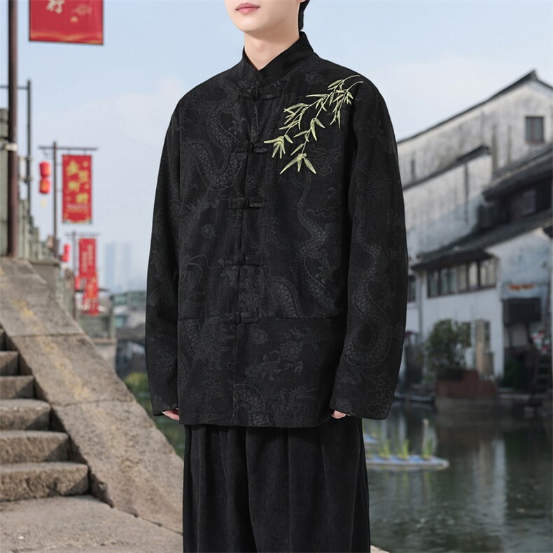 男士外套灯芯绒夹克盘扣立领唐装风XZ1512-2506单夹克-P85,男装夹克,星座1512