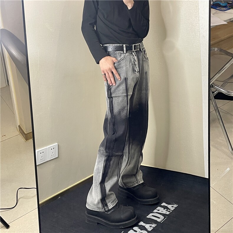 <自拍图>春季美式高街复古重工做旧水洗牛仔裤男渐变T8824-P48,男装牛仔裤,星座1109-4