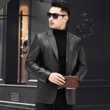 DLSN81987绵羊皮西装修身皮夹克男士外套皮衣男P800，男装皮衣，电商B360