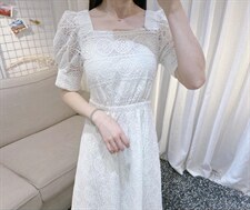 DINOBIENS【现货】夏季新款定制方领蕾丝连衣裙，女装连衣裙，迪诺比亚