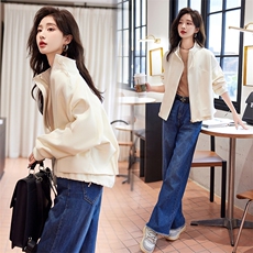 现货2024春装新款高品质小众设计立领宽松廓形短外套女，女装短外套，深水步