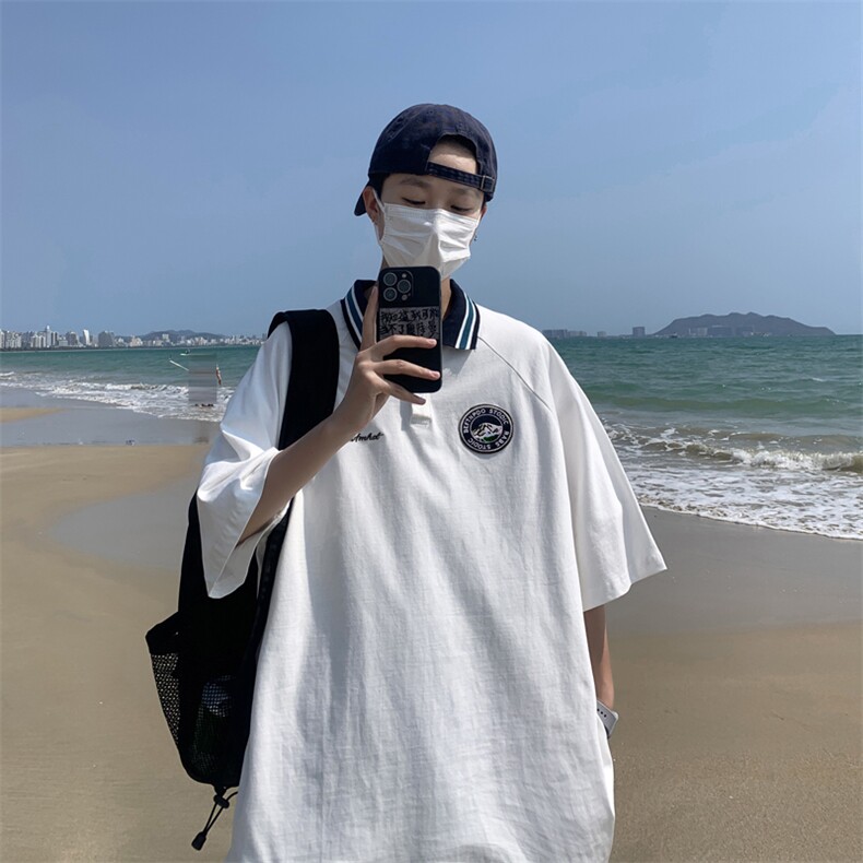 T323-P31夏季宽松型刺绣polo冰丝五分袖,男装T恤,星座1501-1