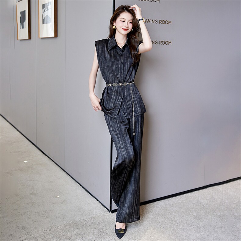 休闲时尚套装女2025夏季新款职业装气质收腰无袖上衣阔腿裤两件套,女装套装/套裙,火爆靓佳人