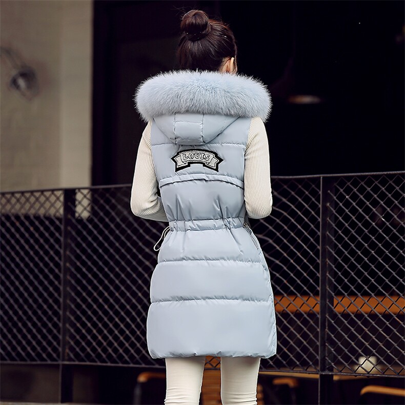 时尚保暖羽绒马甲女冬季新款韩版修身显瘦长款无袖外套加厚棉服,女装马甲,尚娜萱