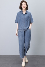 时尚薄款牛仔套装女夏季2025新款宽松休闲中年妈妈洋气减龄两件套，女装套装/套裙，悦见她