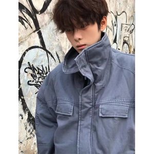 美式复古立领牛仔外套男女春秋冬季加绒加厚棉服夹克 JK60图片