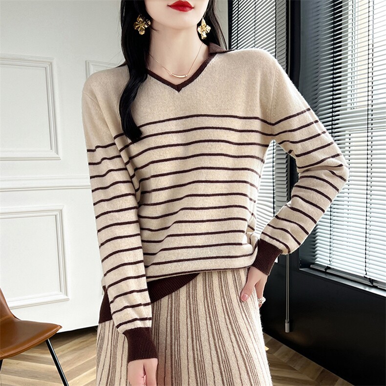 女士秋冬保暖条纹羊毛衫羊毛，女装羊毛衫，蒙莲贝斯