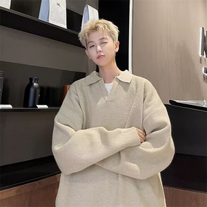 美式纯色Polo衫毛衣男秋冬季潮牌翻领针织衫休闲运动上衣M6510图片