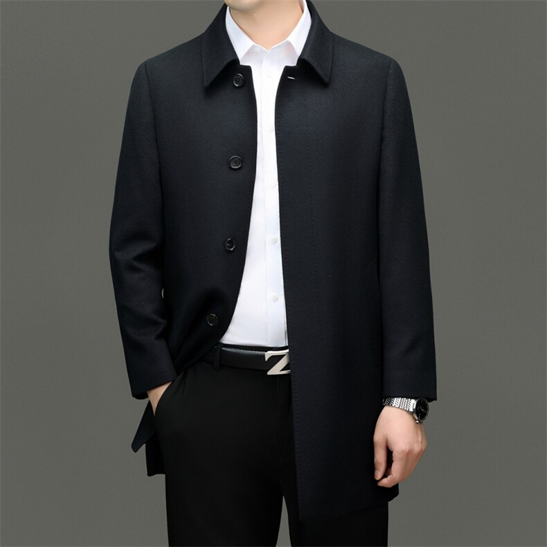 XL-N88089秋冬新款男士风衣翻领商务领导服男装纯色全山羊绒外套图片